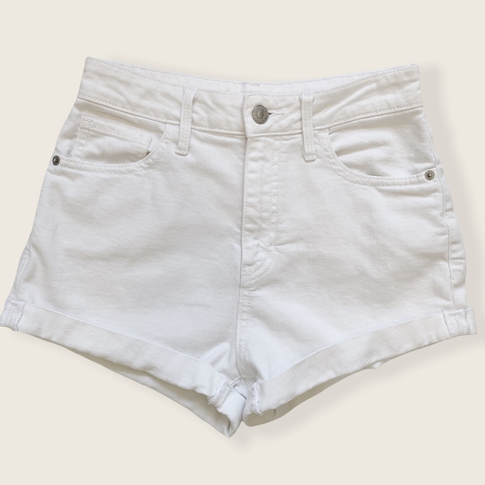 Aritzia | TNA Rolled Cuff High Waist White Denim Shorts Size 25